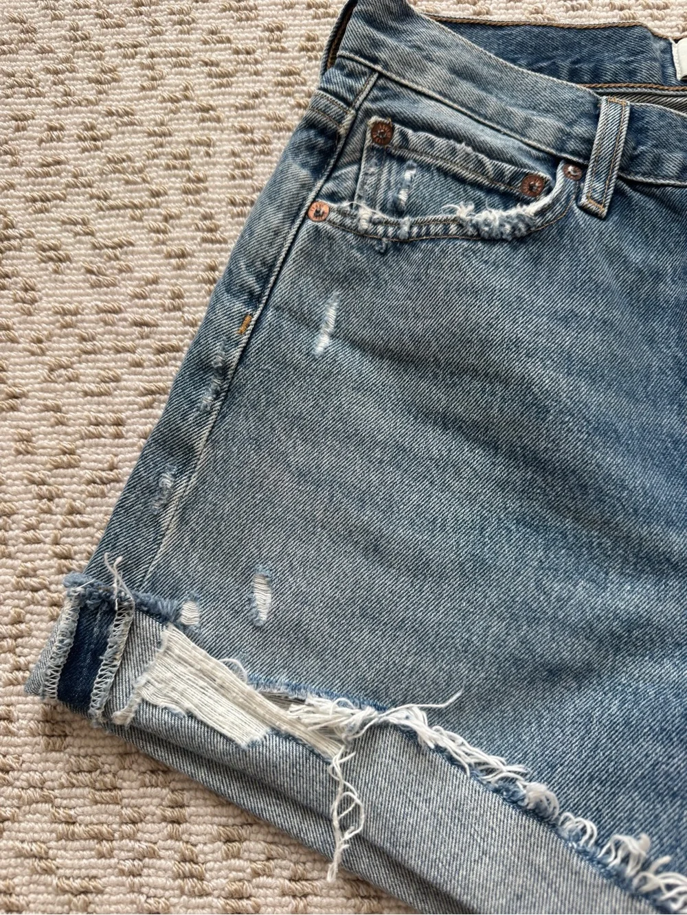 AGOLDE Parker Long  Distressed Roll-Cuff Denim Shorts